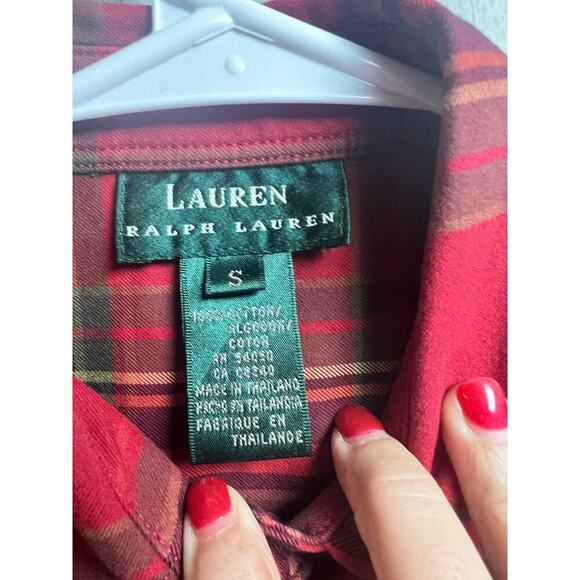 Lauren Ralph Lauren Red Olive Plaid Long Sleeve Button Front Small - Picture 2 of 11